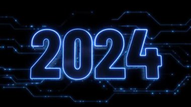 Dijital Veri, 2024 yeni yıl rakamı biçiminde devre tahtası ve işlemci üzerinde hareket ediyor. Soyut yüksek teknoloji yapay zeka (yapay zeka), veri madenciliği, modern bilgisayar teknolojisi yüzeyi. Siber yeni yıl, tebrikler.