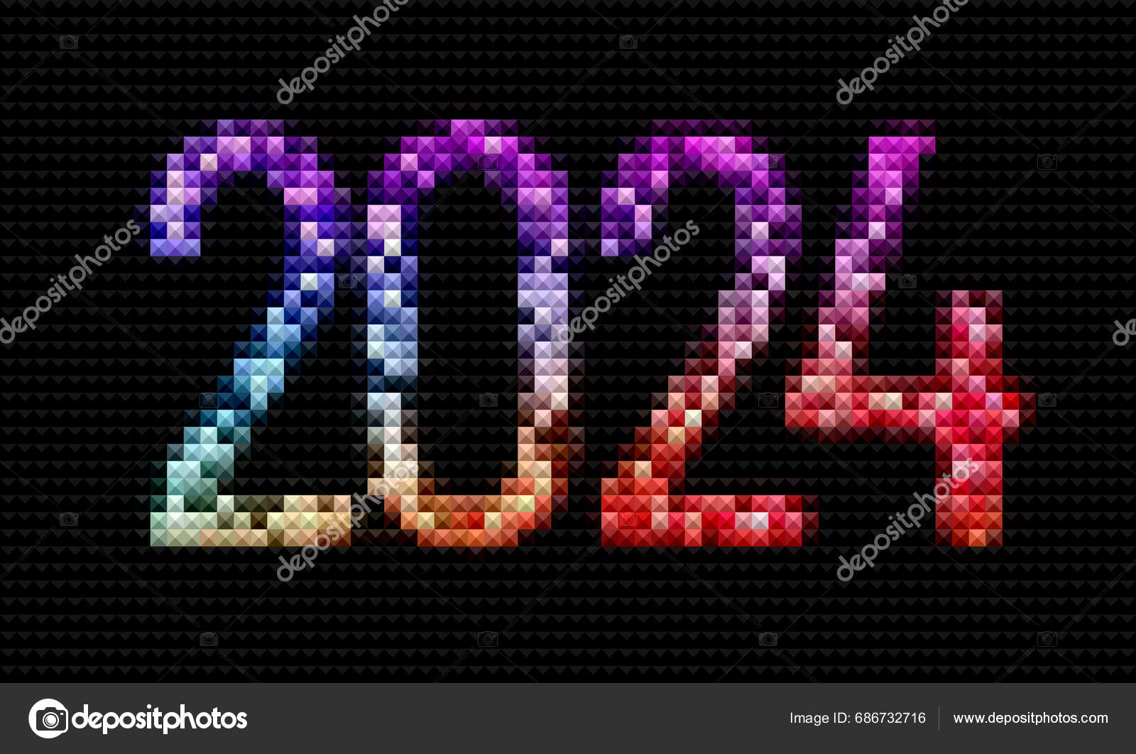 Numbers Year 2024 Retro Pixel Style Vector Tiles Gradient Pixels Stock