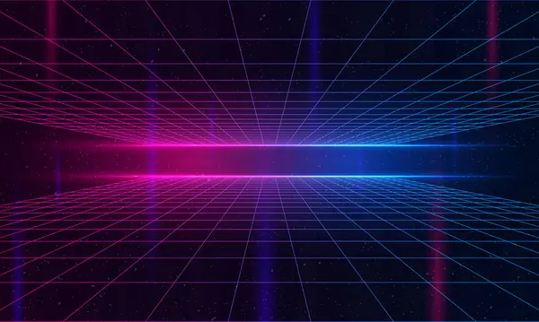 Universum Retro Futuristische Achtergrond Synthwave Draad Frame Net Video Lus — Stockvector