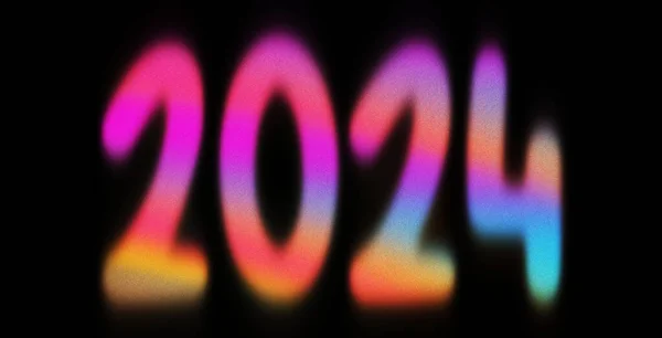 Beautiful color gradient new year 2024 digits with noise. Abstract pastel holographic blurred grainy gradient banner background texture Colorful digital grain soft noise effect Nostalgia, vintage, retro