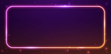 Vektör 3 boyutlu görüntüleme, koyu mavi neon ışıkta parlayan kare, çerçeve tasarımını aydınlatır. Soyut kozmik canlı renk arkaplanı. Parlak neon ışığı. Yuvarlak köşeli neon çerçeve.
