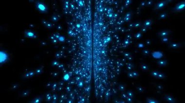 Üç boyutlu animasyon döngüsü. Renkli neon parçacıkları ve çizgilerle soyut arkaplan, parlayan izler. Siberpunk stili neon oyun odası. Geçit ya da ışınlanma. Neon dijital teknoloji parçacıkları ağ matrisi