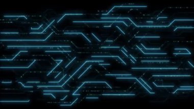 Devre tahtasında ve işlemci döngüsünde dijital veri hareket ediyor. Bilgisayar işleme ve düzenleme verileri. Soyut yüksek teknoloji yapay zeka (AI), veri madenciliği, modern bilgisayar teknolojisi yüzeyi