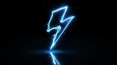 Neon yıldırımı. Bilgisayar tarafından oluşturulan 3D görüntüleme. Enerji Simgesi Animasyonu. Parlayan Yıldırımlı Neon Elektrik Simgesi Canlandırması, Işık Enerjisi Ekolojisi Arkaplanı. Elektrik enerjisi, elektrik yükü