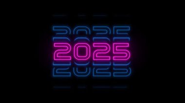 2025 Metin Tasarımı. 2025 Sosyal Medya Postası, Tebrik Kartı, Banner, Poster, Retro Metin Efekti, seksenlerin klasik stili, siber punk stili yeni yıl
