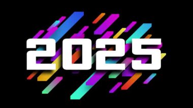 2025 Metin Tasarımı. 2025 Sosyal Medya Postası, Tebrik Kartı, Banner, Poster, Retro Metin Efekti, uçan düz stil logo animasyonu 2025 Yeni Yıl