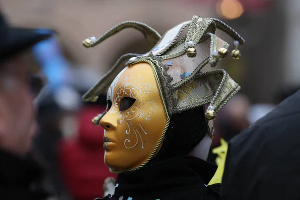 Maska Výstřel Během Karnevalu Benátkách — Stock fotografie