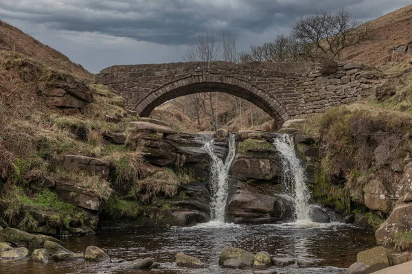 Ancient Pack Horse Bridge Counties Waterfalls Stormy Day — Stock Photo, Image