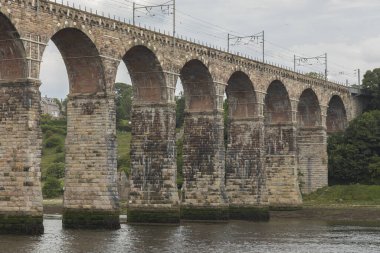 Berwick-on-Tweed, Kuzeydoğu İngiltere - 25 Haziran 2023 - Tweed nehri boyunca uzanan Stephenson demiryolu viyadüğü