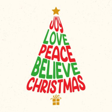 Joy Love peace, Noel 'e inan - Noel alıntıları tipografik tasarım vektörü