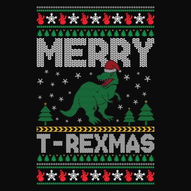 Mutlu T-REXMAS - Çirkin Noel süveteri tasarımları - vektör Grafiksel