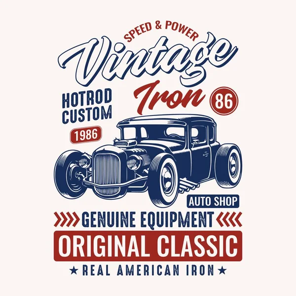 Ταχύτητα Δύναμη Vintage Σιδήρου Hotrod Έθιμο 1986 Auto Shop Γνήσιο — Διανυσματικό Αρχείο