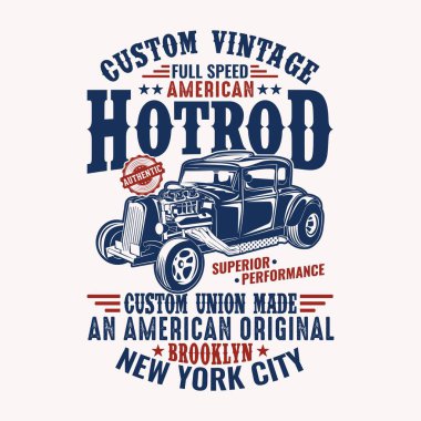 Amerikan Hotrod Üstün Performans Özel Birliği, özgün bir Amerikan Brooklyn New York şehrini Hot Rod t t tişört tasarımı vektörü yaptı.