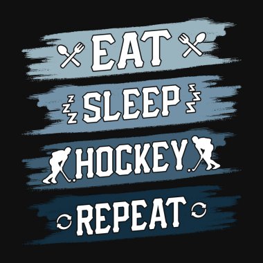 Uyku hokeyi tekrarını ye - çim hokeyi tişörtü tasarımı, vektör, poster ya da şablon.
