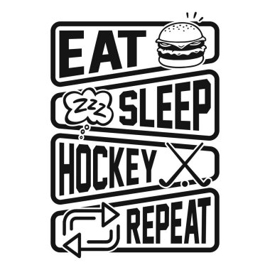 Uyku hokeyi tekrarını ye - çim hokeyi tişörtü tasarımı, vektör, poster ya da şablon.