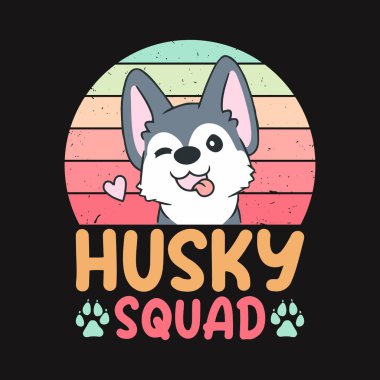 Husky Takımı - Retro Sibirya Husky köpek tasarım vektörü