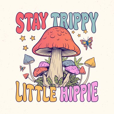 Trippy küçük hippi - mantar alıntıları tasarım, tişört, vektör, poster