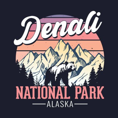 Denali Ulusal Parkı, Alaska - Turizm için Macera tişörtü tasarımı