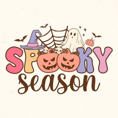 Ürkütücü sezon - Retro Groovy Halloween t-shirt tasarımı, vektör grafiği