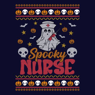 Ürkütücü Hemşire - Çirkin Cadılar Bayramı süveter tasarımları - vektör Grafik