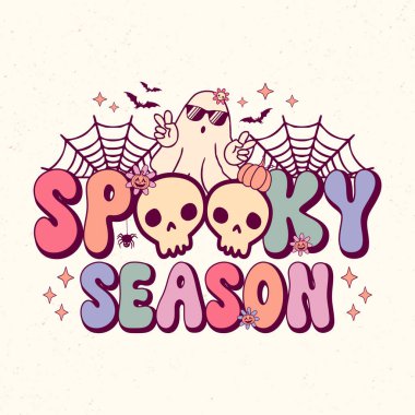 Ürkütücü sezon - Retro Groovy Halloween t-shirt tasarımı, vektör grafiği