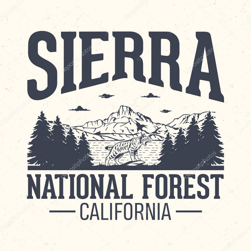 Sierra National Forest, California - Adventure t-shirt design for tourism