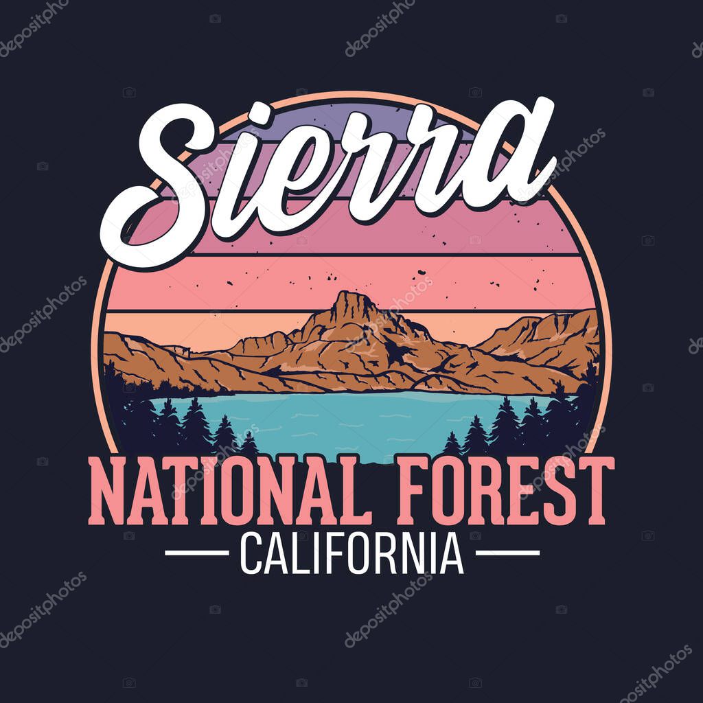 Sierra National Forest, California - Adventure t-shirt design for tourism