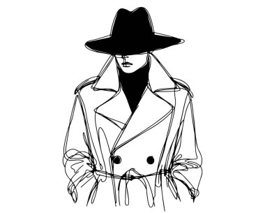 Mantolu manken çizimi. Erkek moda çizgisi