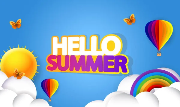 Hallo Sommer Banner Mit Bunten Luftballons — Stockvektor