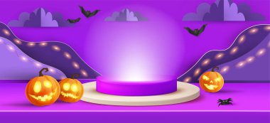 Cadılar Bayramı bayrağı, balkabağı ve cadı şapkası.