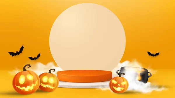 Vector Background Realistic Halloween Pumpkin Podium Product Display — Stock Vector