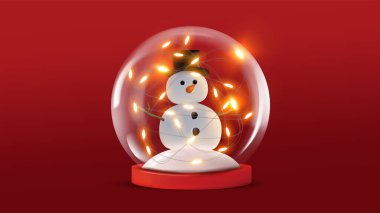 Ampullü kırmızı Noel Kardan Adam 3 boyutlu.