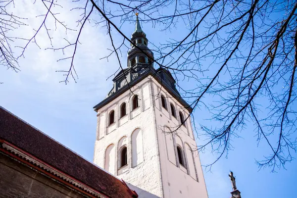 Gözlem kulesi, kule, kadim duvarlar, kemerli pencereler, gable çatı, manastır, eski duvarlar, geçen yüzyıl, ev, bina dekorasyonu, çıplak ağaç dalları, gökyüzü arka planı, yürüyüş, turizm, seyahat, 