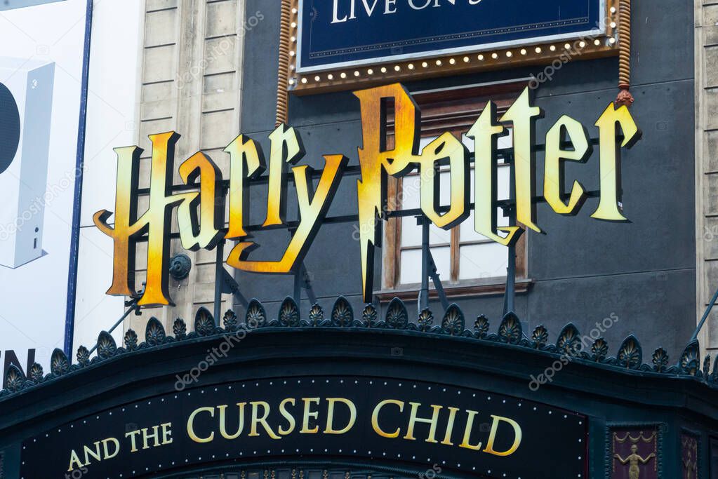 Toronto, ON, Canada - December 18, 2022: Harry Potter and the Cursed Child sign on the roof of the theatre in Toronto, Canada