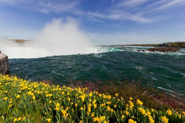 Niagara Falls ve Kanada tarafı çiçek bahar sezonunda görüntülemek