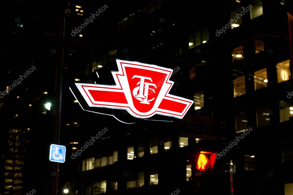 Toronto, ON, Canada  December 17, 2022: The sign of the Toronto Transit Commission transport company in Downtown Toronto.