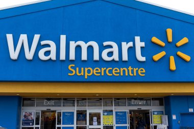 Toronto, ON, Kanada - 30 Ağustos 2023: Amerika 'daki Walmart süpermarketinin logosu