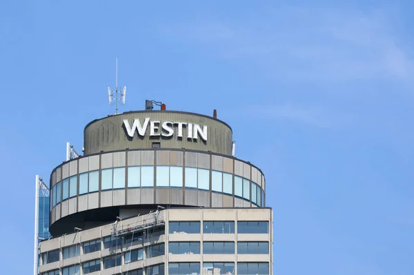 stock image Toronto, ON, Canada - September 11, 2023: View at the Westin Hotel sign in Toronto