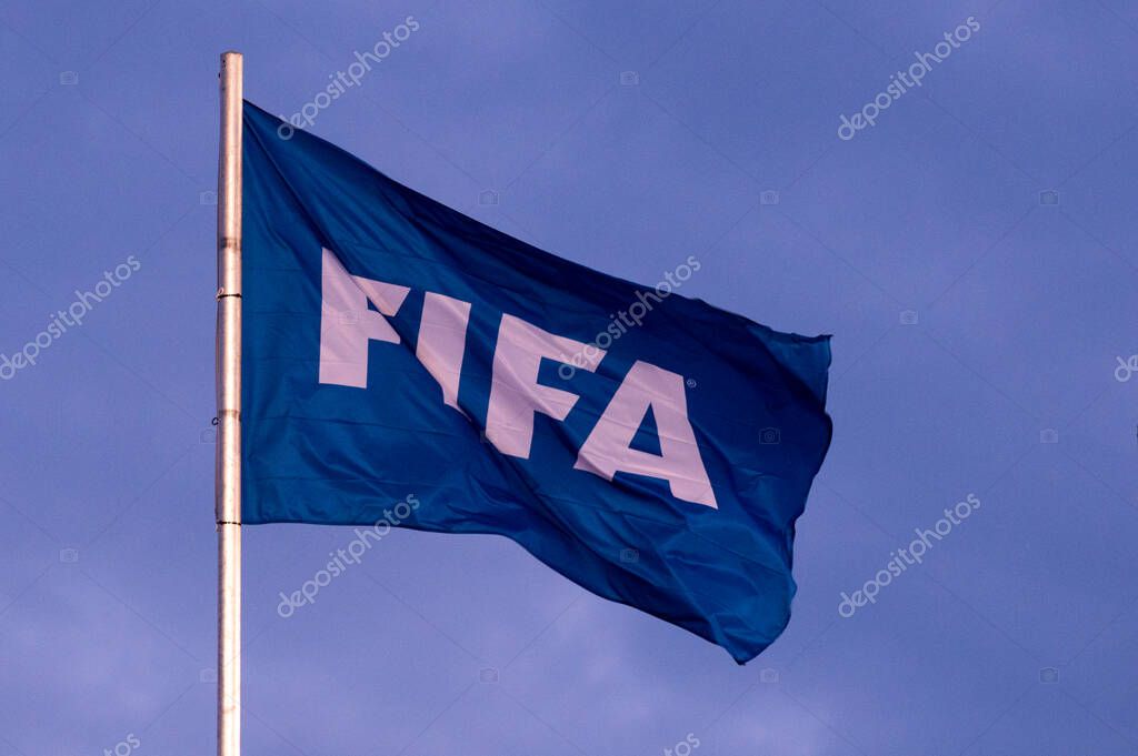 Toronto, ON, Canada  August 30, 2023: View at the FIFA flag on the BMO Field stadium.