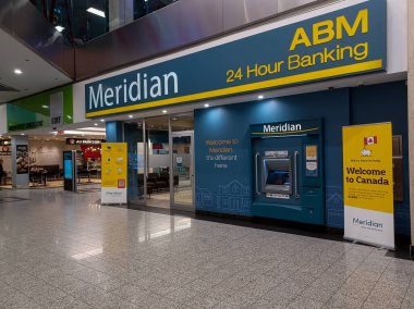 Toronto, ON, Kanada - 17 Şubat 2023: Toronto şehir merkezindeki Meridian Bank logosu
