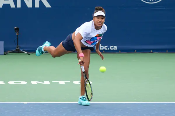 stock image Toronto, ON, Canada - August 4, 2024: Naomi Osaka practice at grant court during the National Bank Open at Sobeys Stadium.