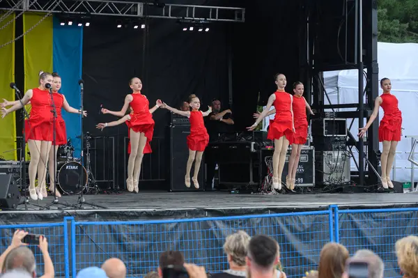 stock image Toronto, Ontario, Canada  August 24, 2024: People celebrate 33 years of Ukraines independence at Centennial Park..