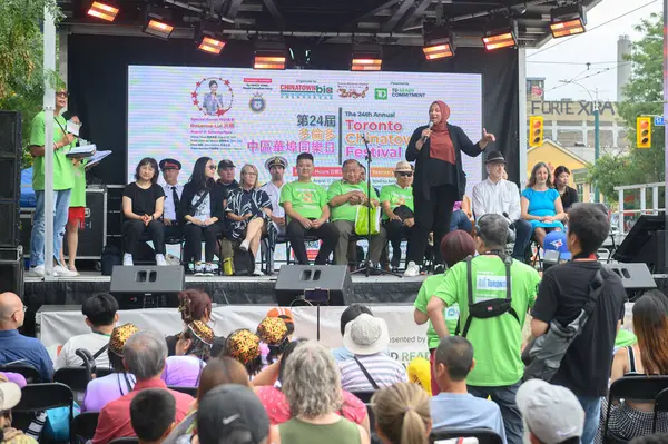 stock image Toronto, ON, Canada - August 17, 2024:  Open ceremony of the Toronto Chinatown Festival 2024 on the main stage on Spadina Avenue.