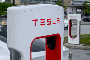 Toronto, ON, Kanada 1 Ağustos 2024: Tesla şirketinin logosuna bakın..