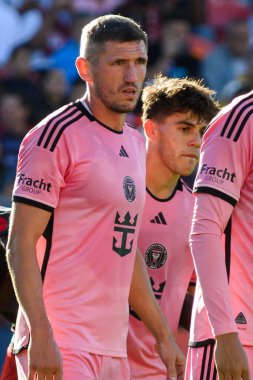 Toronto, ON, Canada - October 5, 2024: Serhiy Kryvtsov #27 defender of the Inter Miami FC during thr 2024 MLS Regular season match between Toronto FC (Canada) v Inter Miami CF (USA) at BMO Field. clipart