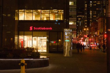 Toronto, ON, Canada  August 23, 2023: The logo and brand sign of Scotiabank in downtown Toronto. clipart