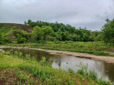 Yağmurlu bir günde küçük bir dere manzarası