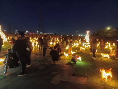Toronto, ON, Kanada 18 Ekim 2024: Toronto 'daki ışık festivalinde büyük Illumi hafif heykelleri ve tesisleri sunuldu..