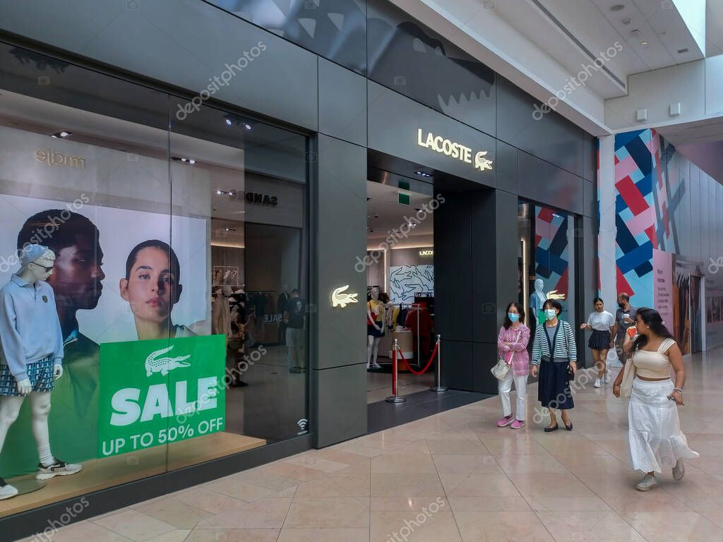 Toronto, ON, Canada - April 25, 2024: View at Lacoste company sign  in shopping mall.