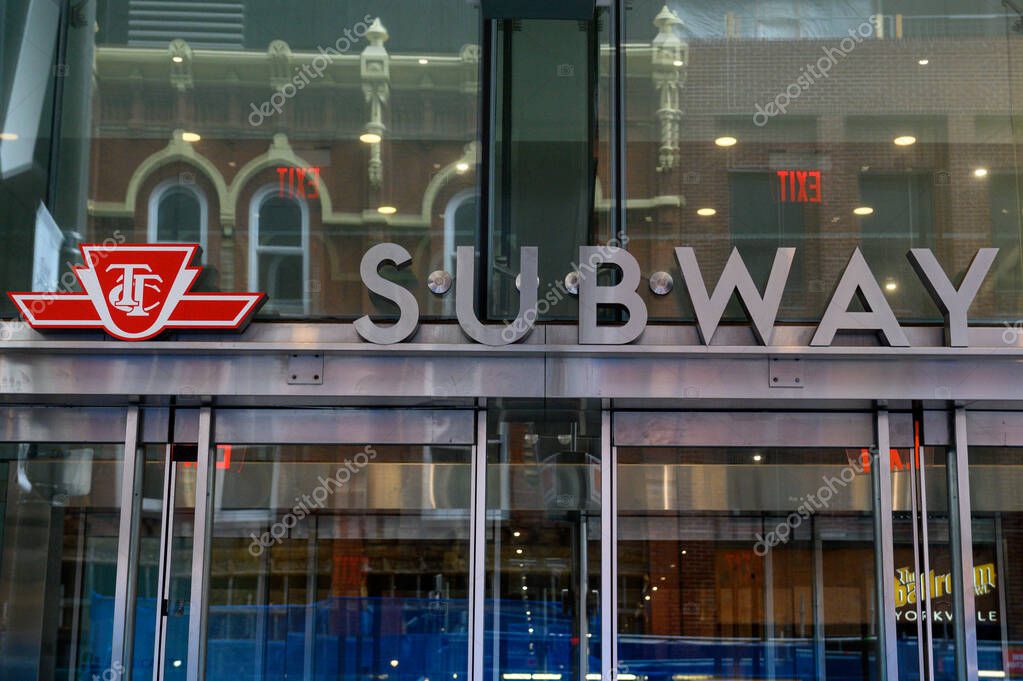 Toronto, ON, Canada  August 7, 2024:  View at Toronto subway station sign. The Toronto subway is a rapid transit system serving Toronto..